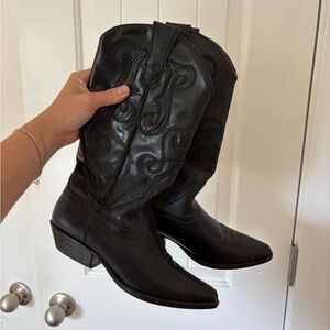 Black Western Leather Cowboy Boots 5.5
